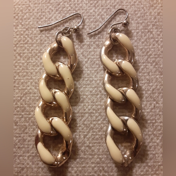Beige and Gold Chain Earrings - Picture 1 of 4